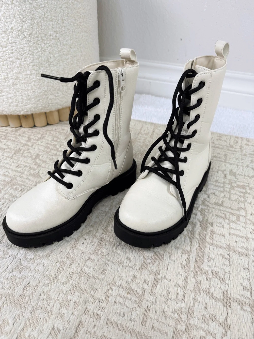 NEW art class White Combat Boots with Black Laces and Lug Sole for girls